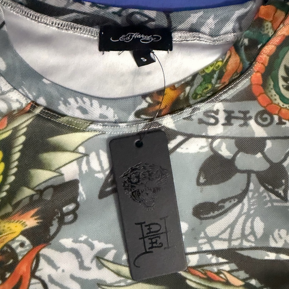 Ed Hardy Multicolor Tattoo-Print Crewneck Top - Picture 5 of 10